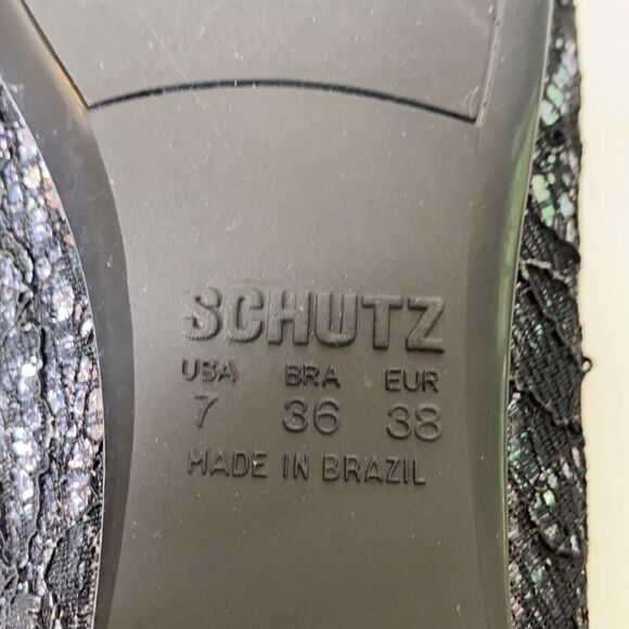 SCHUTZ Metallic Lace Ballerina Flats Black Size 7 - Picture 9 of 9